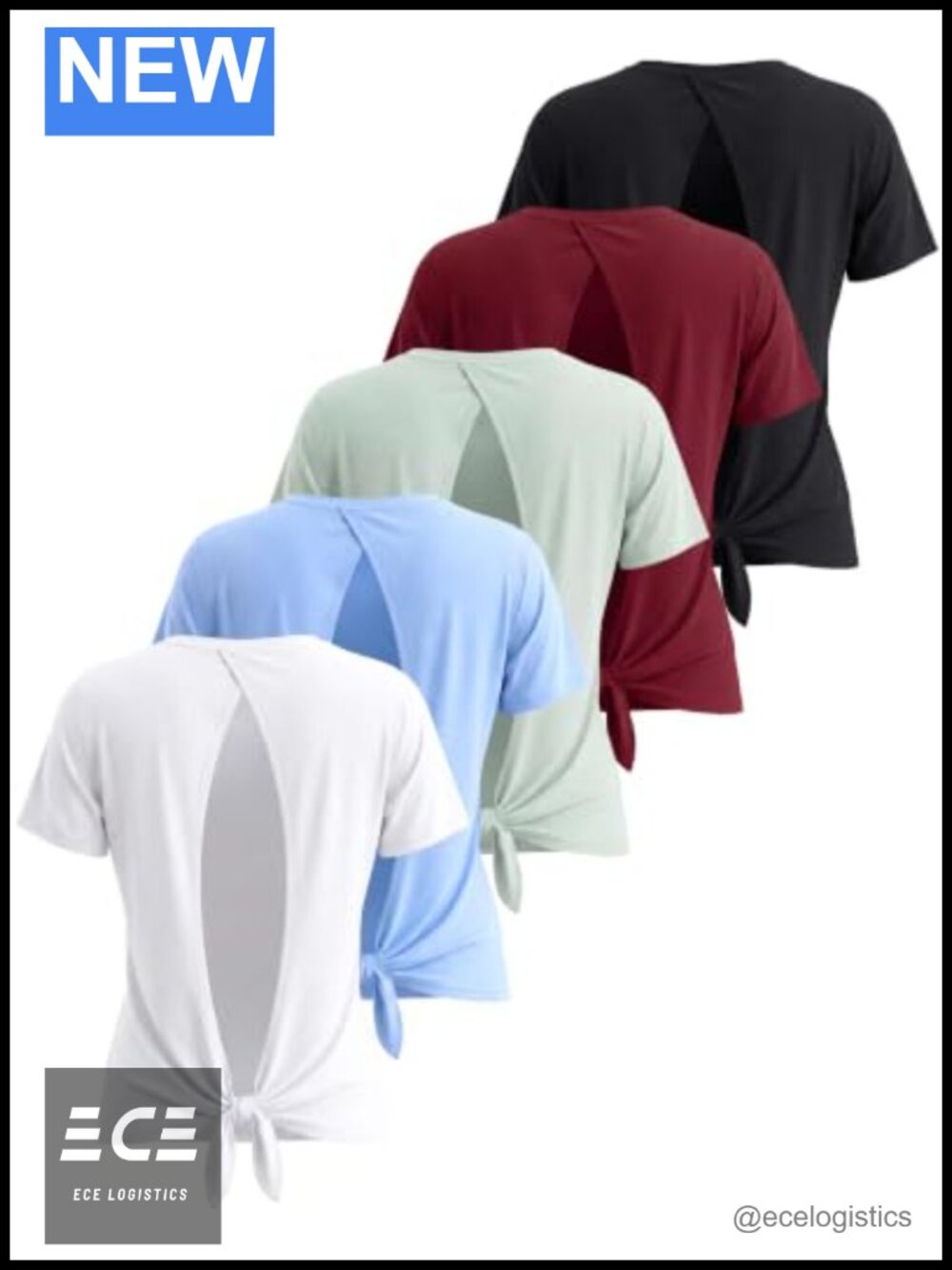 Women's Dry Fit Open Tie Back Short Sleeve Workout Tops 5 Pack